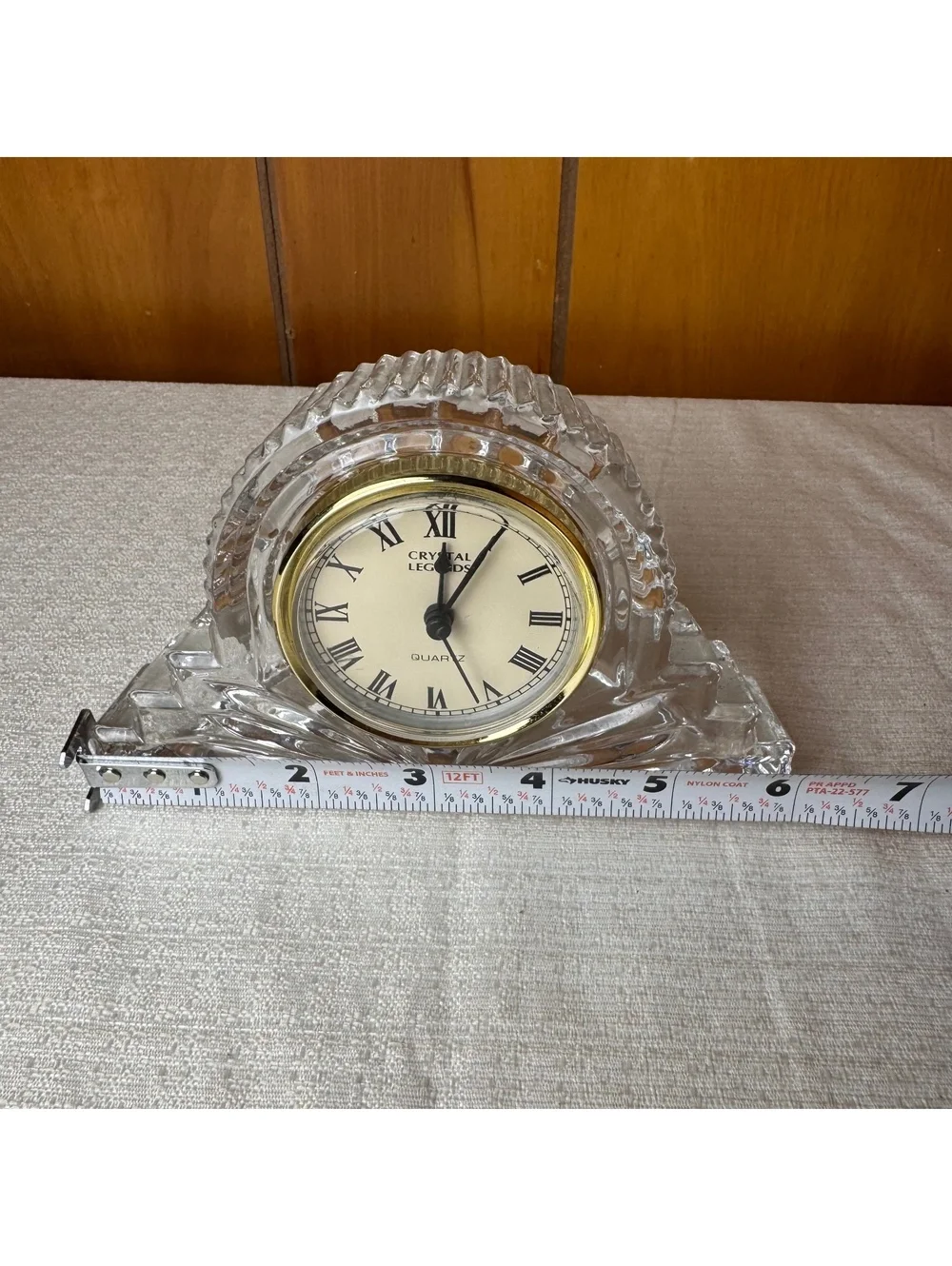 Vintage Crystal Legends Glass Mantel Clock Roman Numerals Gold Tone Quartz